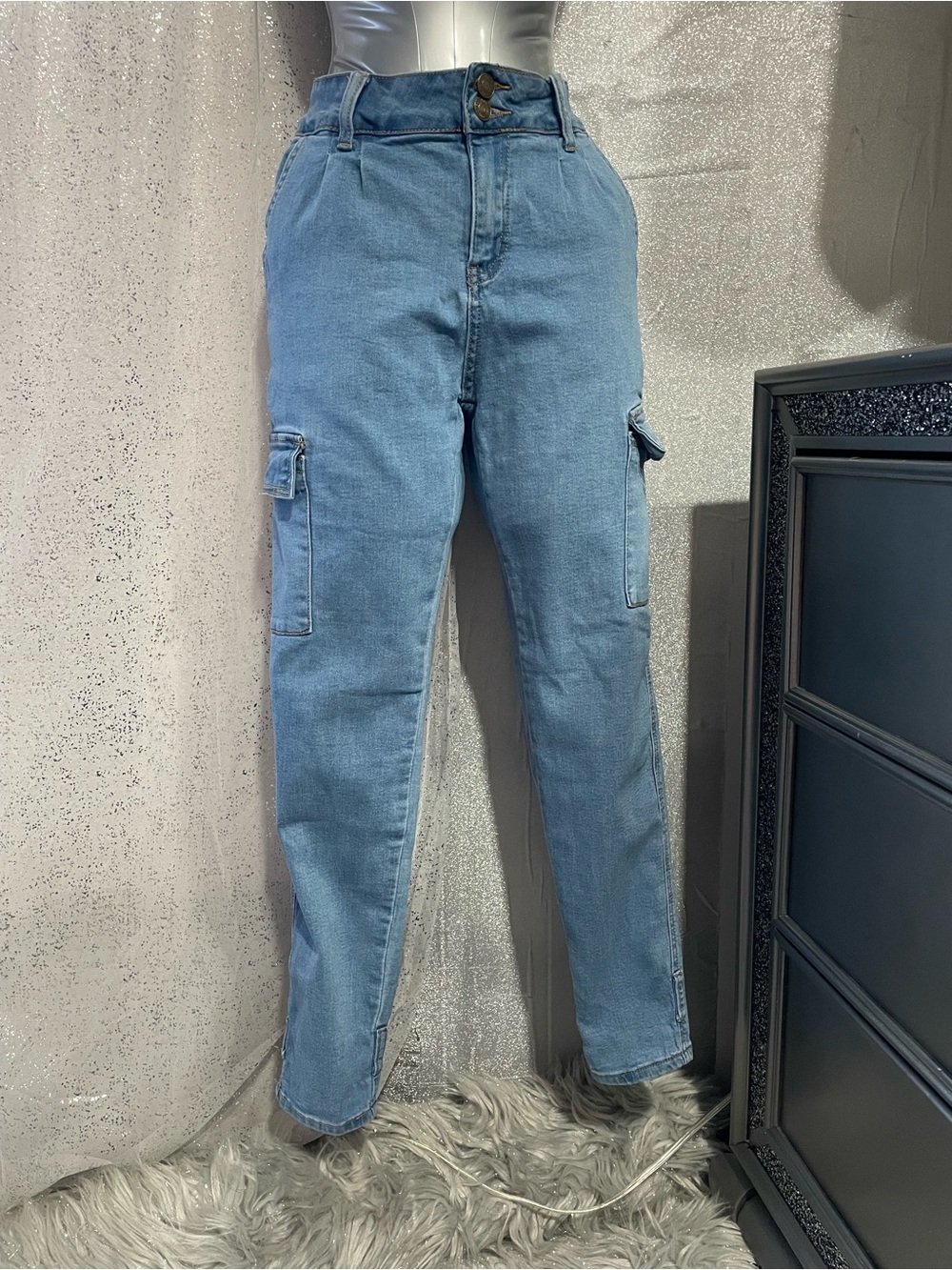 Paul Laszlo Light Blue Relaxed Cargo Jeans